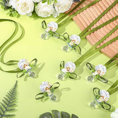 Quelay 36 Pcs Baby Shower Pacifier Necklace Cute Jungle Animal Acrylic Baby Pacifiers with Delicate Flowers for Baby Shower Decoration Table...