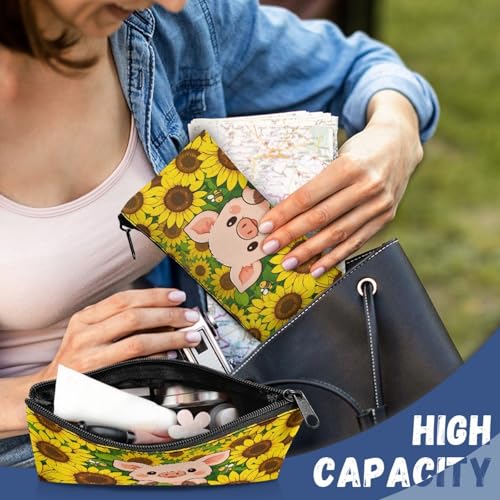 Image of Sunflower Pig Pencil Case Cute Pencil Pouch with Zipper Simple Design Pen Organizer for Toddlers Girls Cute Crayon Pouch for Painting Lesson