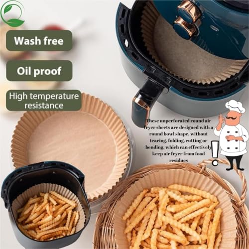 Image of 100 PCS Air Fryer Paper Sheets | Air Fryer Liners Disposable, 8 inch Square & Round [Food Grade Material] Parchment Paper Liners Non-Stick & Oilproof for Airfryer, Baking, Roasting Microwave, Oven (Round)
