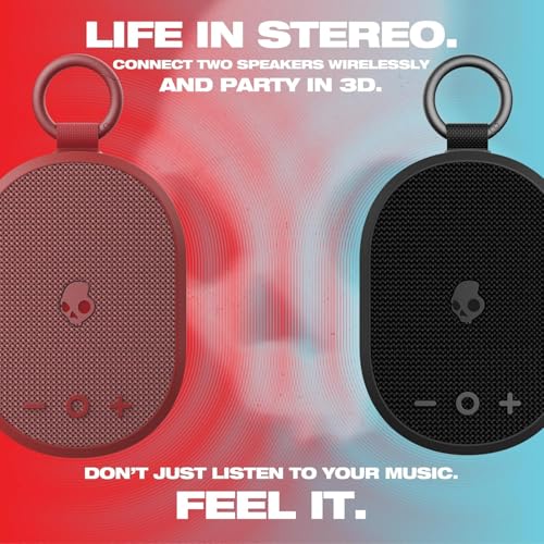 Image of Skullcandy Kilo XT Wireless Bluetooth Speaker - IPX7 Waterproof Mini Bluetooth Speaker with 24 Hour Battery, Downward Firing Passive Radiator, and True Wireless Pairing - Perfect for Outdoor (Red)