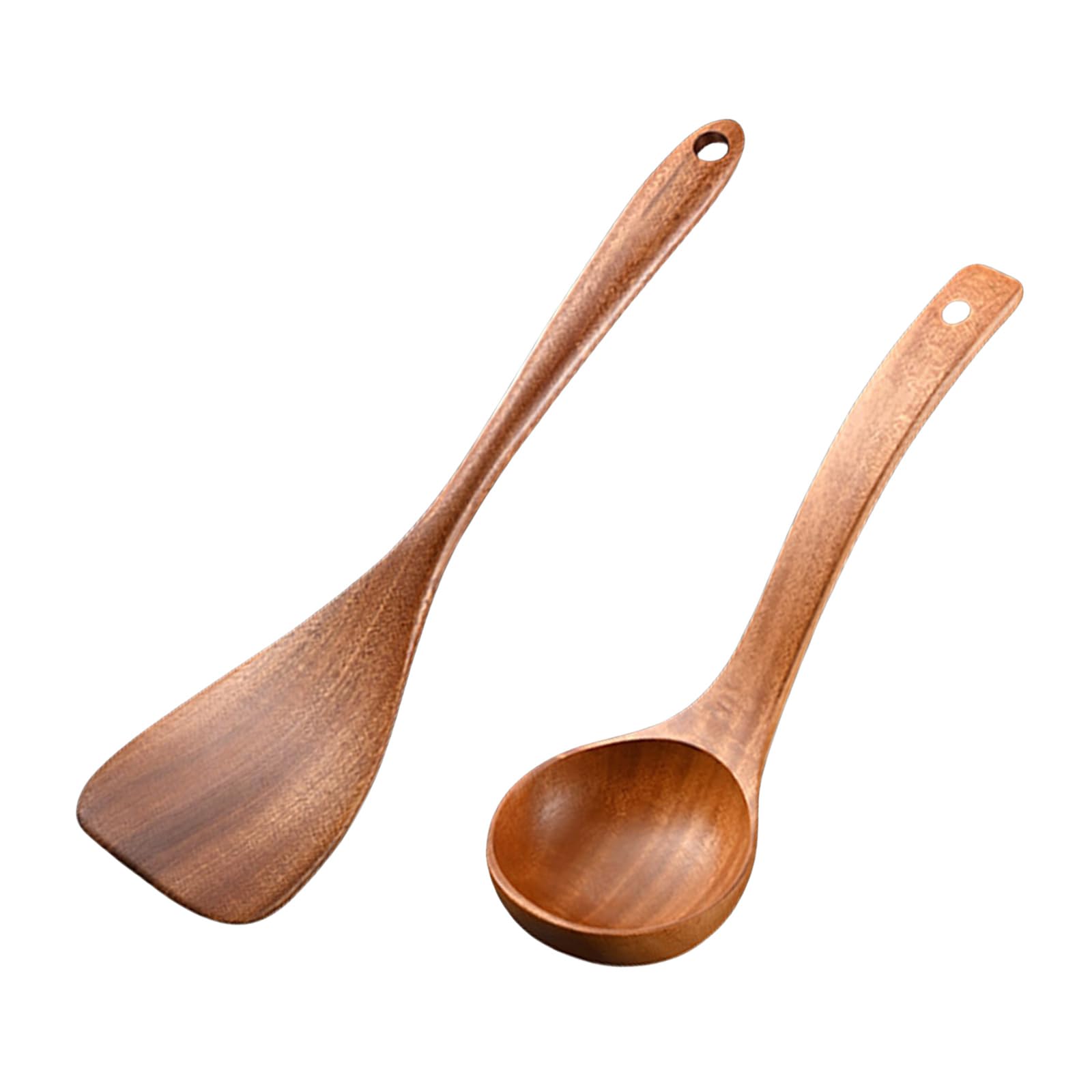 PURPLELILY Pack of 2 Wood Spatulas Flat Turner Kitchen Utensils Nonstick Cookware Stirring Frying Spatula Soup Spoon Soup Spoon