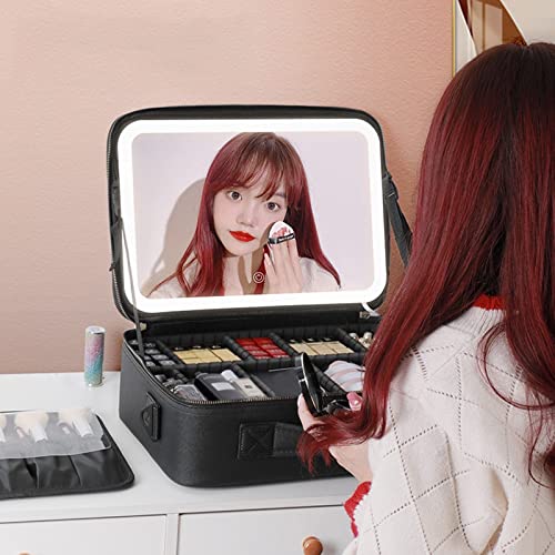 Mallette maquillage LED avec lumière miroir et compartiments ajustables - 6