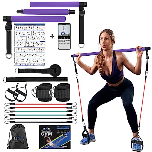 Pilates Bar Kit with Resistance Bands,Exercise Bands for Working Out,Home Gym Equipment,Stretch Bands for Exercise?Resistance Bands for Working Out Women?with Fitness Poster and Video