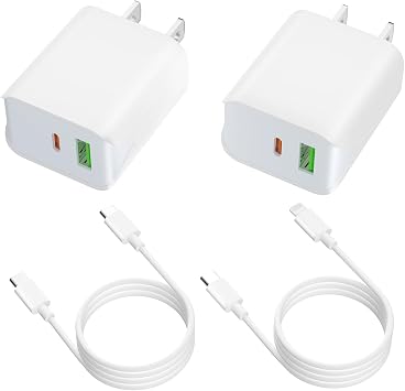 iPhone15 Charger, 20W USB C Charger Block 2 Pack PD+QC3.0 Fast Charging Power Adapter, Compatible for iPhone 15/15 Pro/15 Pro Max/iPad/AirPods/Google Pixel/Galaxy and More