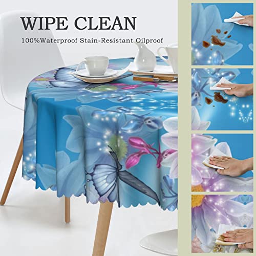Nappe ronde 152 cm polyester extérieur fleur papillon cuisine - 4