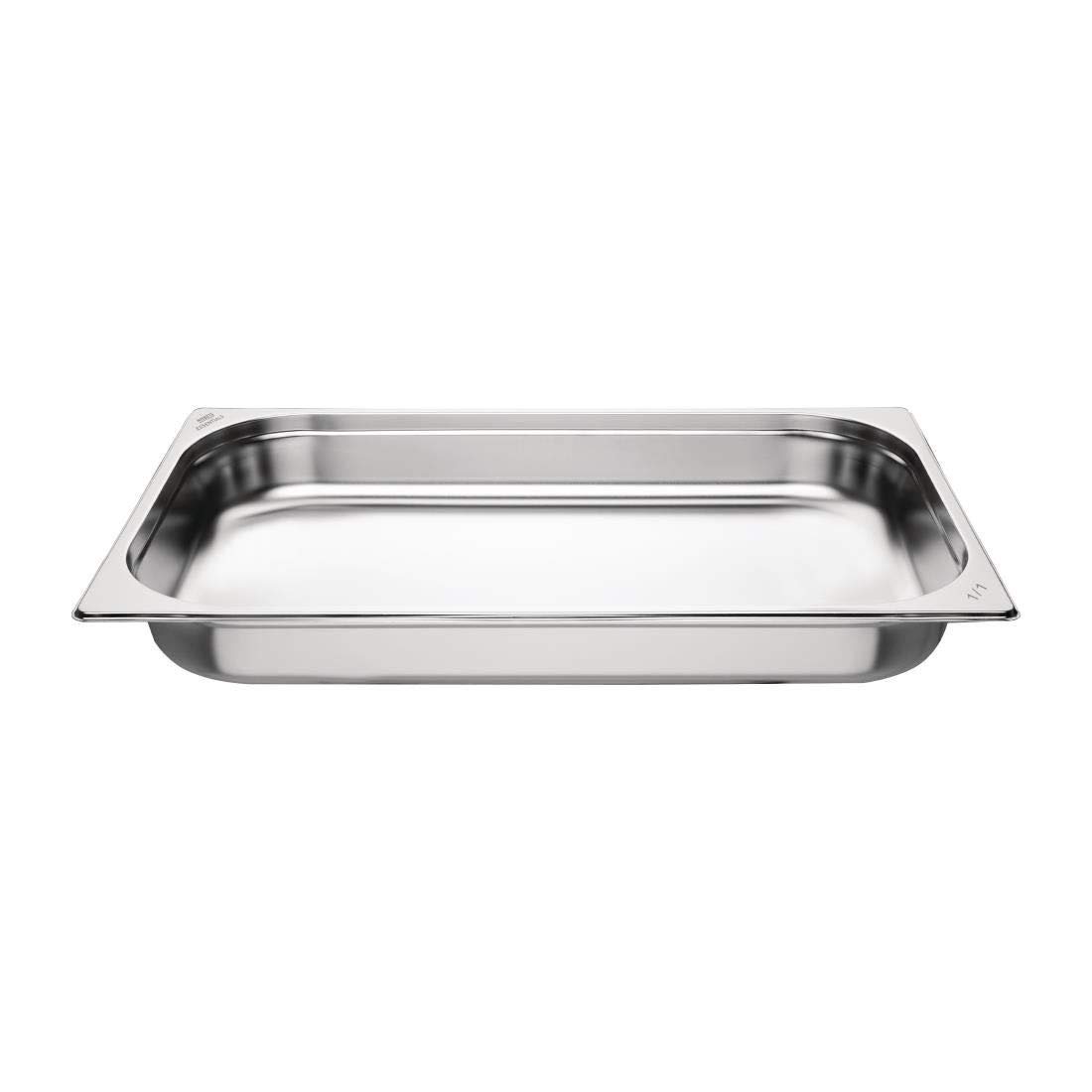 NISBETS Essentials GN 1/1 - Juego de 3 sartenes de acero inoxidable 1/1, aptas para lavavajillas, 9 L, 65 x 530 x 325 mm, color plateado