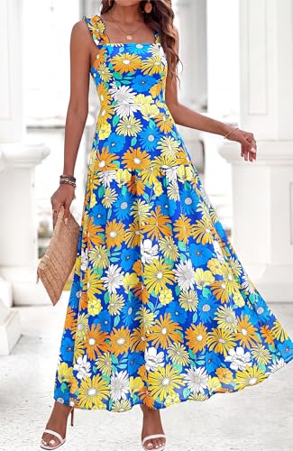 Image of BTFBM Dresses for Women Summer 2026 Formal Sleeveless Smocked Floral Long Wedding Guest Dress Party Spring