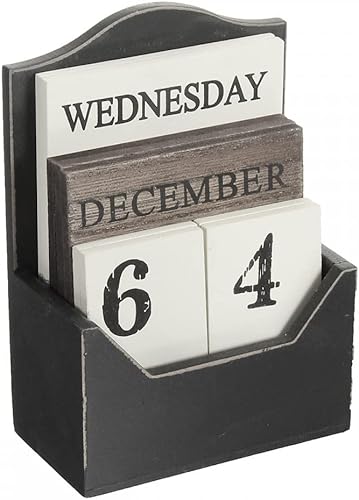 Bloque de madera vintage Calendario perpetuo de escritorio rústico de madera para oficina o hogar decoración de escritorio (negro)