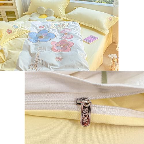 Housse de couette brodée florale ensemble de literie coton vert