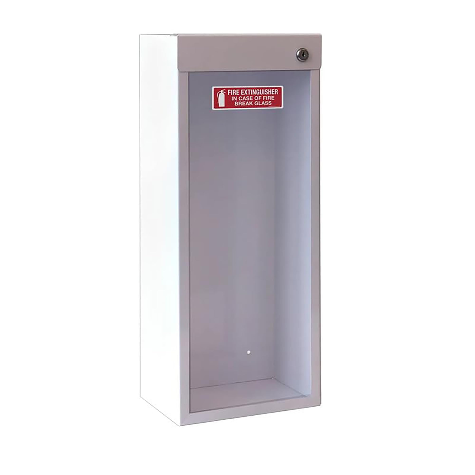 Extintor de incendios con ventana de vidrio de rotura y barra disyuntora, color blanco, acero de calibre 22, acabado en polvo, montaje universal en pared, capacidad de 5 a 10 libras, fabricado en