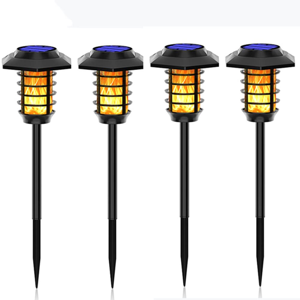 Solarlampen Für Außen, 48 LED Solar Gartenfackeln Flammenlicht Fackel Mit Realistischer Flammeneffekt, IP65 Wasserdicht Solarleuchten Für Garten Hof Balkon Auffahrt Weg,4 pc
