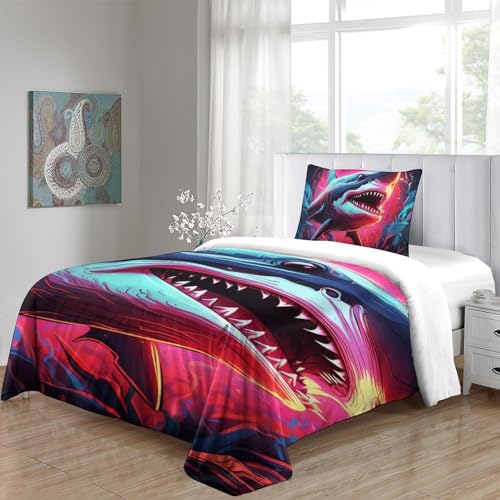 Housse de couette enfant requin respirante contre la transpiration lit simple 2 pièces
