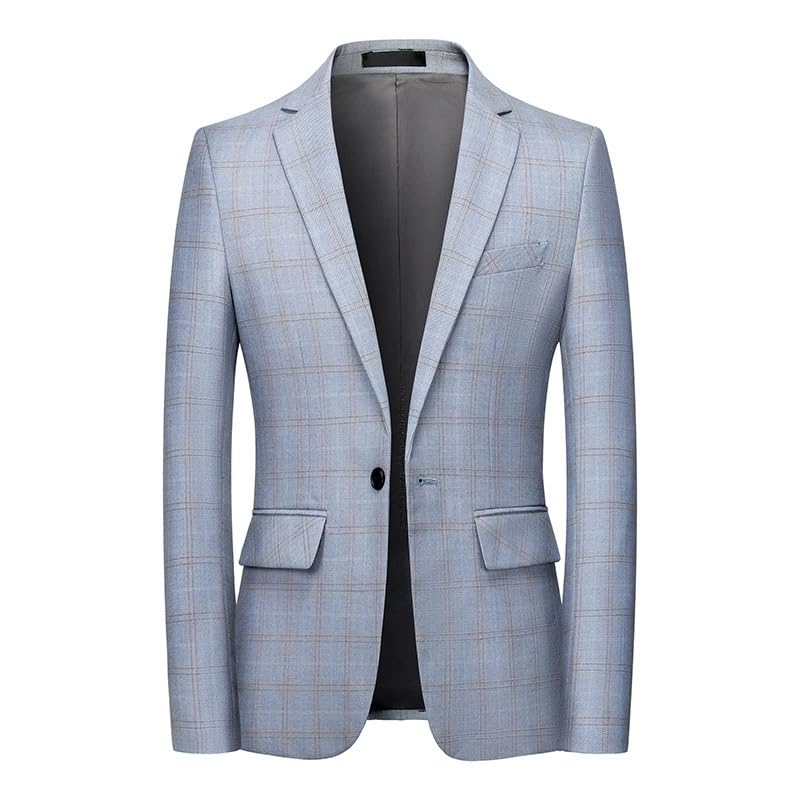 Men's Plaid Casual Blazer One Button Notch Lapel Sport Coat Lightweight Business Suit Jacket(Blue,XX-Large)