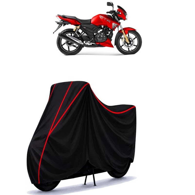 Image of TVS Apache 180 Water Resistant Bike Cover for All Motorcycles & Rain | Heavy Duty Taffeta Fabric | UV Protection, Dustproof, Scratchproof | All Weather Two Wheeler Body Cover with Elastic Bottom