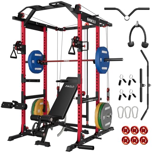 Image of Mikolo K6 2.0 Power Cage, Power Rack with Cable Crossover System, 2000LBS Squat Rack with LAT Pull Down System, Functional Trainer with Aluminum Pulley System for Home Gym