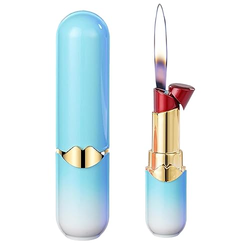 Cute Lipstick Lighter, Soft Flame Refillable Butane Lighter with Adjustable Flame, Refillable Novelty Fashions Gifts for Women, Girls, Ladys,Grill BBQ Camping (Without Butane) (Blue Gradient) - Blue Gradient