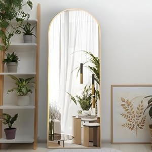 Manocorro 64″x21″ Full Length Mirror, Arched Mirror, Floor Mirror with Stand, Full Body Mirror, Hanging or Leaning Against Wall, Gold Arch Standing Mirror Large Bedroom Mirror for Cloakroom (Gold)