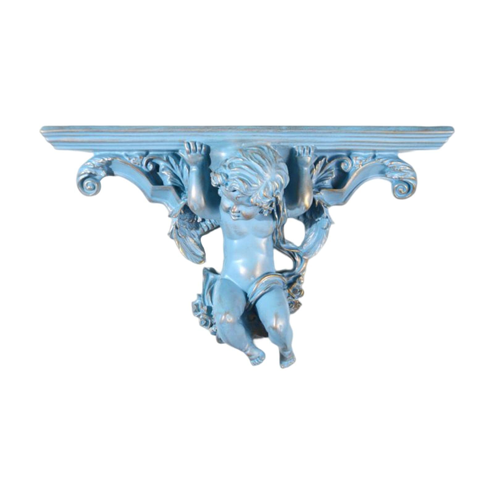 Étagère murale ange style européen, sculpture haut de gamme en résine bleue pour maison