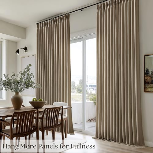 Image of Dark Brown Semi Sheer Pinch Pleated Linen Curtains 108 Inch for Living Room