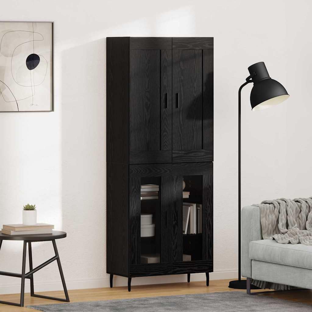 Mobile alto, 2 pezzi, nero, effetto rovere, 69,5 x 34 x 180 cm