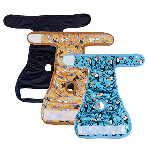 Image of Female Dog Diaper Reusable Washable Durable Absorbent Cloth Doggie Diapers Pants-Butterfly and Toucan M