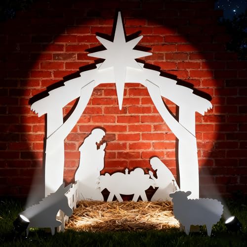 All-Weather 4ft Outdoor Nativity Scene Waterproof Weather-Resistant Decor Christmas Holy Decor Family Yard Nativity Set Easy to Assemble & Store PVC - White
