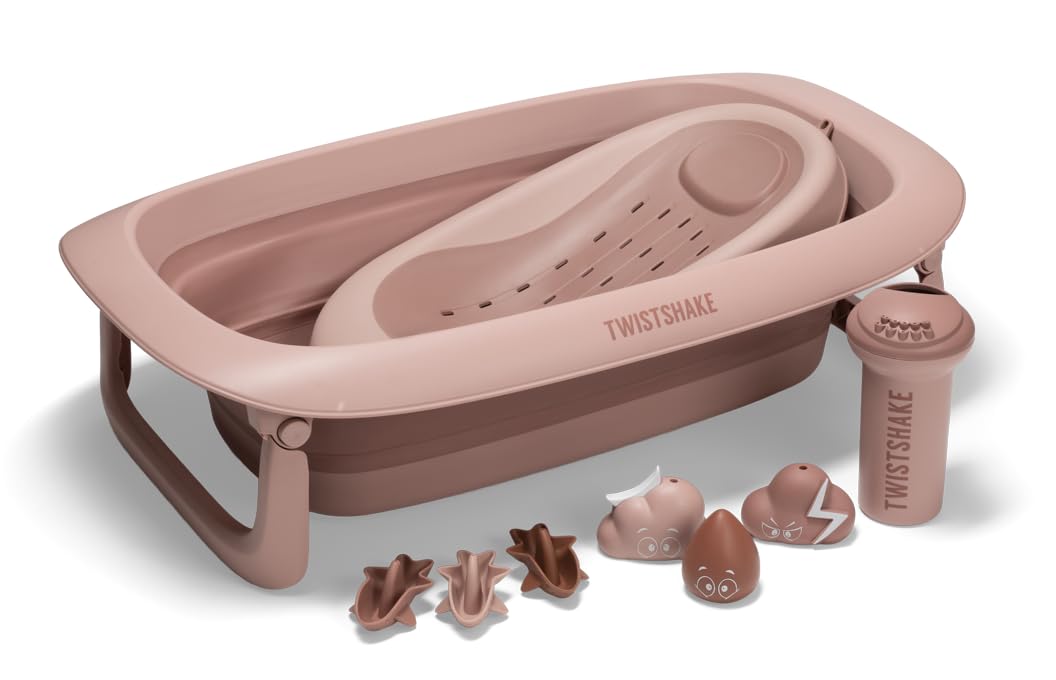 Twistshake Baby Babybadewanne V2 Set | Faltbare Badewanne mit Badekissen & Spüler | 30L Fassungsvermögen | BPA-frei | 0–4 Jahre | Rose Délavé