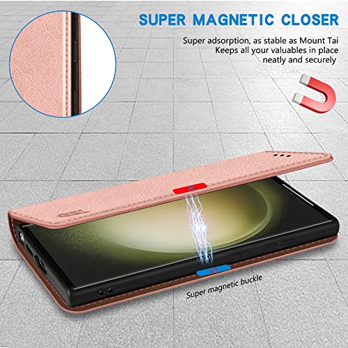 Image of ZZXX for Galaxy S23 Ultra Wallet Case Strong Magnetic 6.8 inch,Rose Gold