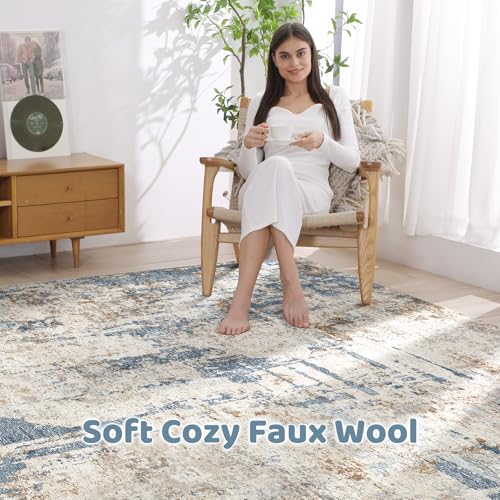 4x6 Rug Washable Area Rugs: Abstract Modern Soft Stain Resistant Indoor Floor Accent Non Slip Carpet for Living Room Entryway Kitchen Bedroom Nursery Office Bedside Home House Decor- Tan
