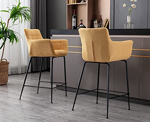 Cimota Bar Stools Counter Height With Back Set Of 2, Upholstered 24 26 Inches Counter Stools Chairs, Comfy Kitchen Island Chairs With Arm For Home Kitchen Bar/Pub/Cafe, Yellow #TOP6