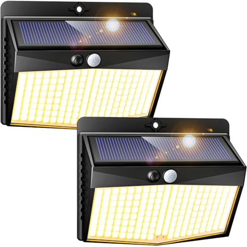 Peasur Solar Lights Outdoor Garden, Upgraded Wireless 168LED Solar Security Lights Motion Sensor, IP65 Waterproof Solar Powered Wall Lights with 3 Modes for Yard, Door, Fence, Garage (2 Pack)