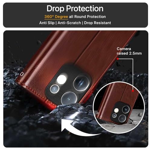 Image of WOW IMAGINE Shock Proof Flip Cover Back Case Cover for Vivo V60 5G | V60e 5G | Vivo T4 Pro 5G (Flexible | Leather Finish | Card Pockets Wallet & Stand | Chestnut Brown)