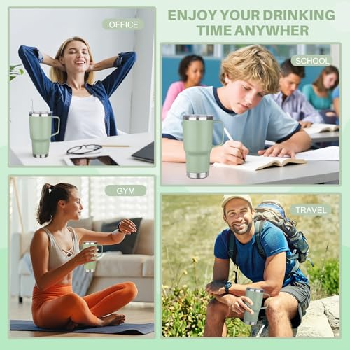 Image of 30 oz Tumbler with Handle, Stainless Steel Insulated Tumbler with Lid and Straw, Double Wall Vacuum Coffee Mug Tumbler, Insulated Coffee Thermal Cup for Cold and Hot (Matcha)