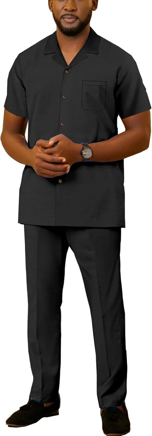 SEA&ALP African Solid Walking Suits for Men 2 Piece Shirt Pants Set Beach Loose Linen Dashiki Outfits Casual Tracksuit