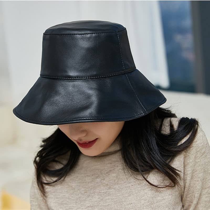 Cappelli in Pelle da Donna Cappello da Pescatore in Pelle Nera Cappello da Sole Femminile Hundred Take Cover Face Sistema Giapponese Cappello a Tesa Larga Cappelli