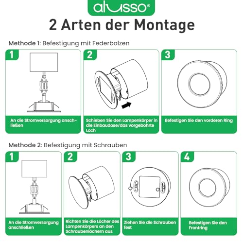 ALUSSO® 6er Set LED Treppenbeleuchtung 230V Dimmbar 3CCT Warmweiß Neutralweiß Kaltweiß Treppenlicht, 3WT 0.5W 1.5W 2.5W IP44 Treppenstufenbeleuchtung Treppenleuchte Wandeinbauleuchte, Rund Weiss
