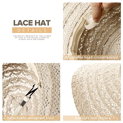 Sun Hat Womens, Beach Floppy Hats For Women Foldable, Wide Brim Summer Packable Lace Sun Beach Floppy Hats Women Beige #TOP5