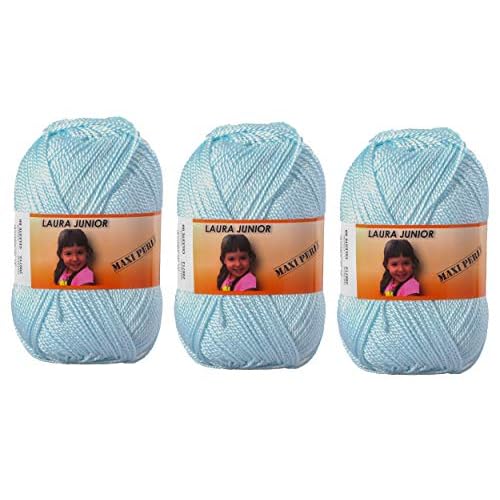 Hilo Ovillo de 100% Acrílico para DIY y Para Ganchillo, Crochet, Temporada de Primavera-Verano( Color Celeste Bebe 100g, aprox. 250 metros Pack de 3 pcs)