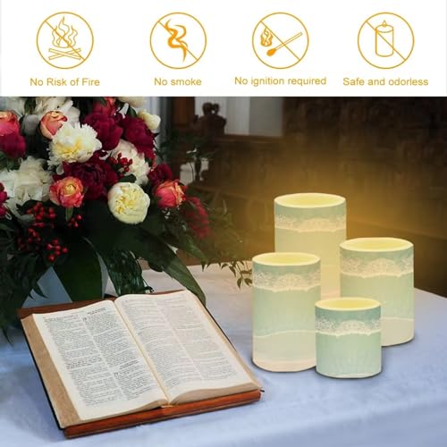 Image of Flameless Flickering Candles with Remote Set of 2, Beach Light Blue, Color Changing Battery Operated LED Candles with Timer for Home Indoor Coastal Decoration