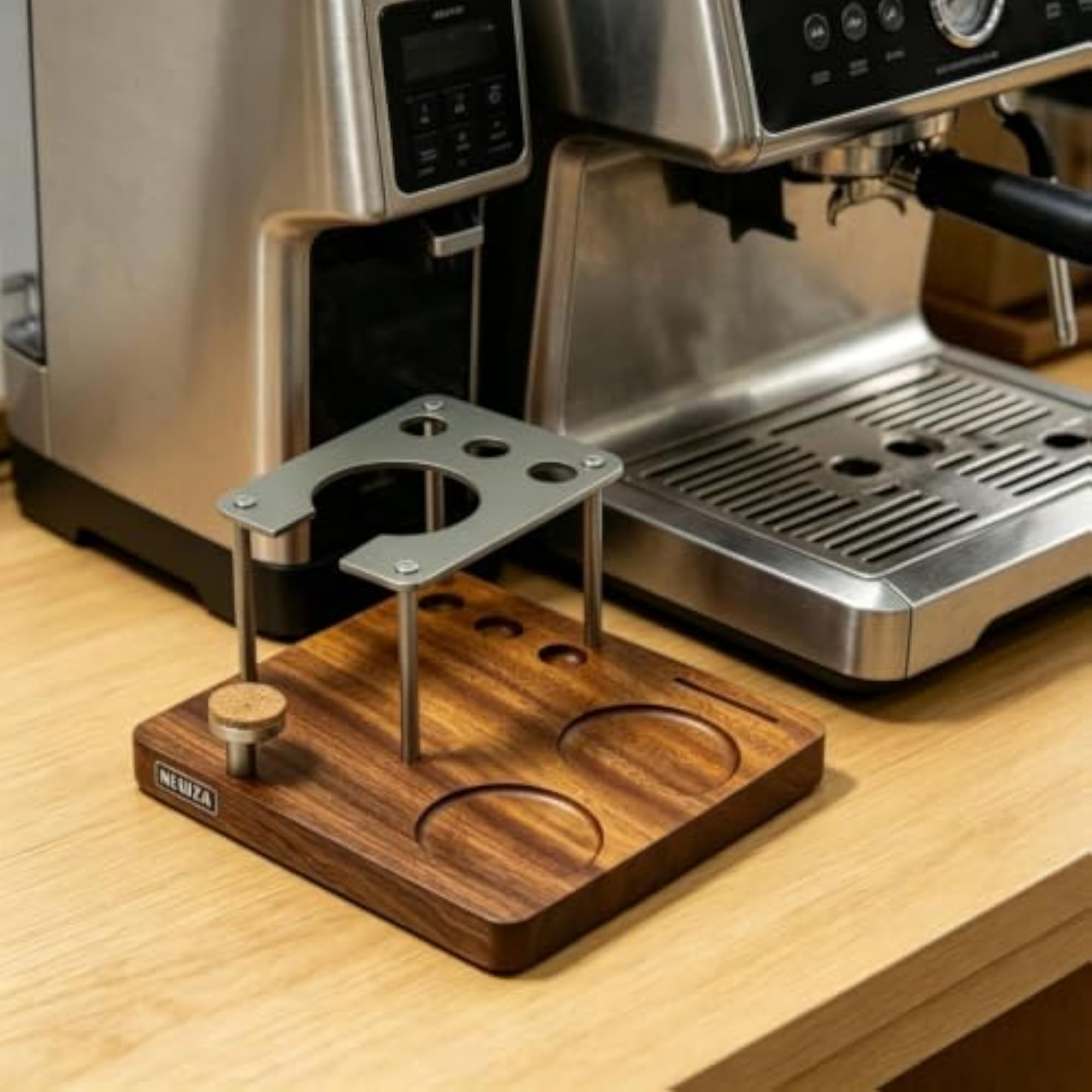 Wooden Base Coffee Portafilter Tamping Plate, 58mm
