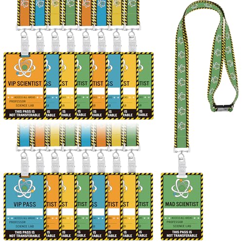30 Sets Science Party VIP Pass Cards with Science Lanyards Bulk PVC Science VIP Pass Cards with Science Lanyards for Science Scientist Birthday Party Supplies School Science Class Party Gift