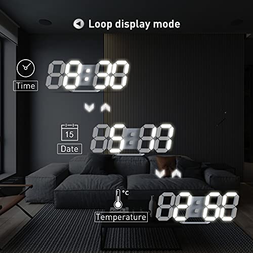 Edup Love 3D Digital Alarm Clock, Modern Design Led Wall/Desk Clocks 12/24H Time/Date/Temperature Display, Nightlight/Brightness Adjustable/White Light For Kitchen/Office/Living Room/Classroom/Hotel #TOP3