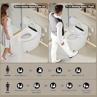 Smart Toilet with Warm Water Sprayer and Dryer, One Piece Bidet Toilet with Auto Dual Flush Foot Sensor Operation,Heated Seat Smart with Built In Fahrenheit LED Display
