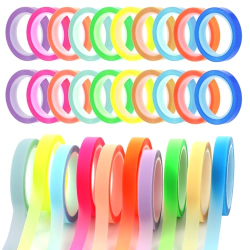 simarro 20 Rollen Highlight Strips, Farbiges Fluoreszierende Haftnotizen Klebezettel Transparentes Klebeband Abnehmbare Textmarker Klebeband für Lesen Notizen Machen Lehrer Schüler