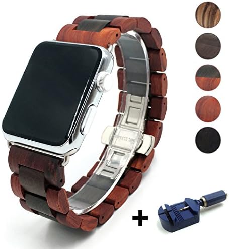 Seoaura Compatible for Apple Watch Band 41mm 38mm 40mm, Natural Handmade Wooden Replacement iWatch Series 8 7 6 5 4 3 2 1 SE Sports Strap Wristband - Link Remover as a Gift (Red Brown, 41mm/38mm/40mm)