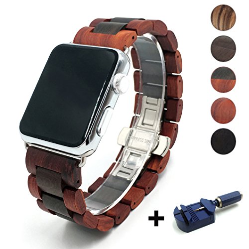 Seoaura Compatible For Apple Watch Band 41Mm 38Mm 40Mm, Natural Handmade Wooden Replacement Iwatch Series 8 7 6 5 4 3 2 1 Se Sports Strap Wristband - Link Remover As A Gift (Red Brown, 41Mm/38Mm/40Mm) #TOP2