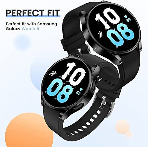 Image of Hard PC Case compatible with Samsung Galaxy Watch 4 /5 /6 44mm with Tempered Glass Screen Protector, 9H Hardness, Full Coverage [HARD CASE] [Pack of 1] (Black, Samsung Galaxy Watch 4 /5 /6 44mm)