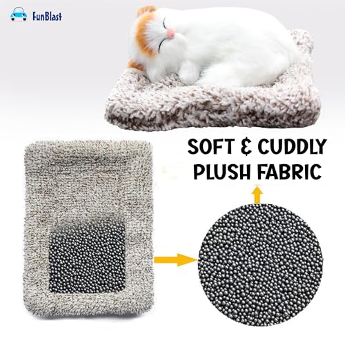 Image of FunBlast Cute Sleeping Cat Plush Toy with Meow Sound, Gift for Kids, Toy Accessories for Car Dashboard (White-2)