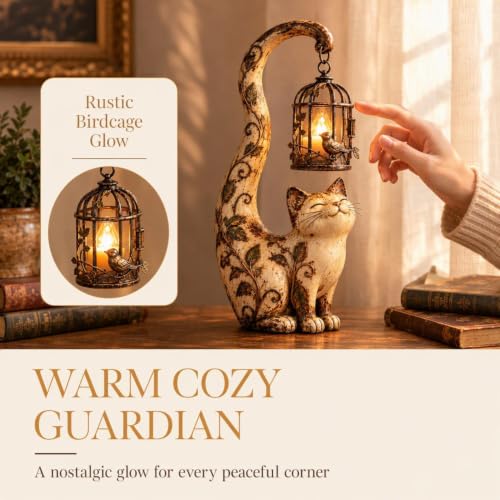 7.48'' Vintage Cat Lantern Sculpture Lamp, Cat Statue with Hanging Lantern - image 3