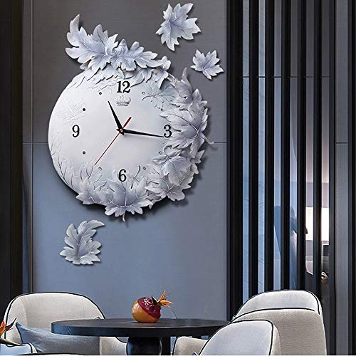 Yang1Mn.clock Mute Dimensional Relief Wall Clock Hand-Carved Maple Gray Resin Garden Decoration Simple Nordic Modern Creative 42 42Cm #TOP11